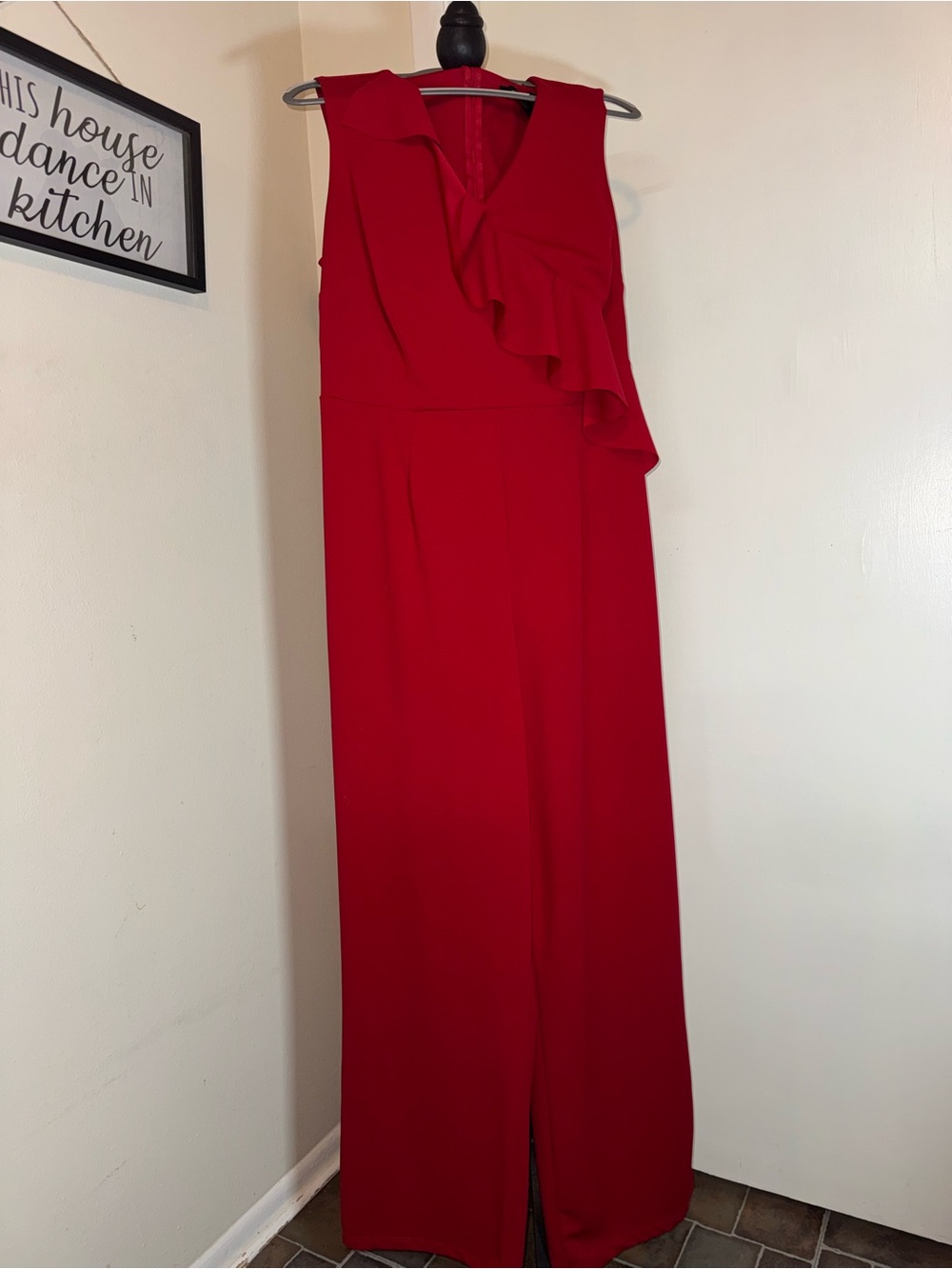 Ashley Stewart Red Sleeveless Ruffle Jumpsuit